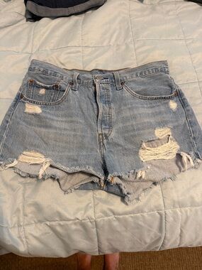 Levi's Light Blue Distressed Denim Cutoff Shorts